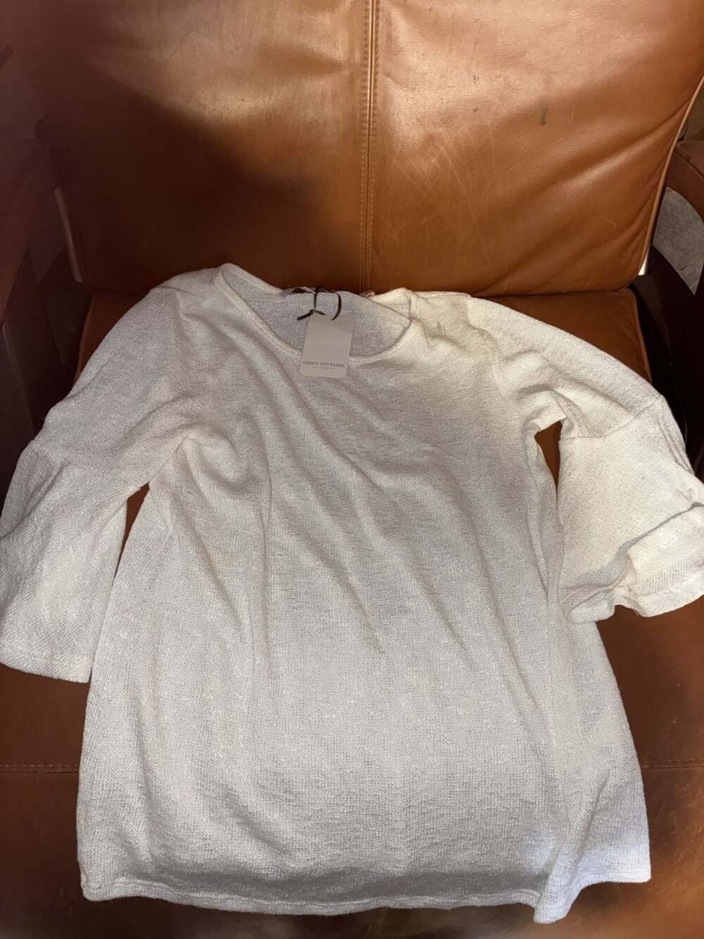 Green Envelope Los Angeles Cream Shimmer Bell Sleeve Top Size S NWT